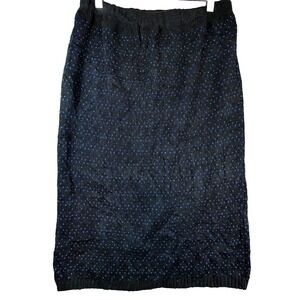 Vintage Ellen-D Kollection Pencil Skirt Womens Black Blue Knit Acrylic Birdseye